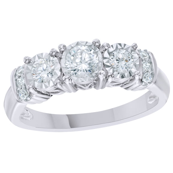 AFFY White Natural Diamond Collar Promise Ring in 10k White Gold