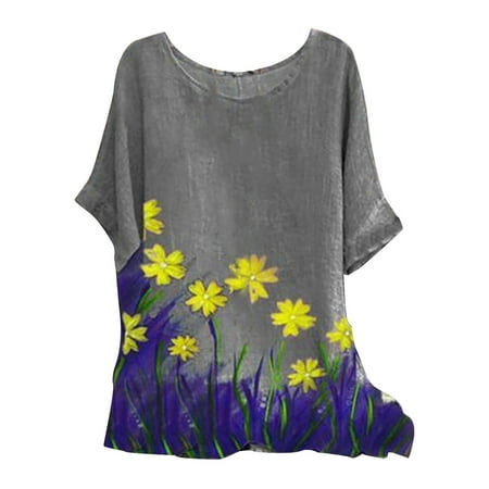 

Workout Tops for Women Fashion Women Summer Loose Printed O-Neck T-Shirt Short Sleeve Tops Blouse Maternity Blouses Yellow S