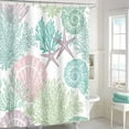 thumbnail image 2 of Small Stall Shower Curtain 36 x 72 Inch, Half Narrow Pink Green Nautical Coastal Shower Curtain, Summer Tropical Seashell Starfish Coral Beach Ocean Themed Shower Curtain for Bathroom Decor, 2 of 6