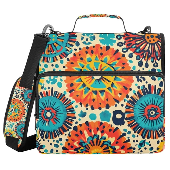 3 Ring Zipper Binder with Shoulder Strap Waterproof Trapper Keeper 2 Inch D-Ring 500 Sheets Capacity Colorful Bohemian Geometry