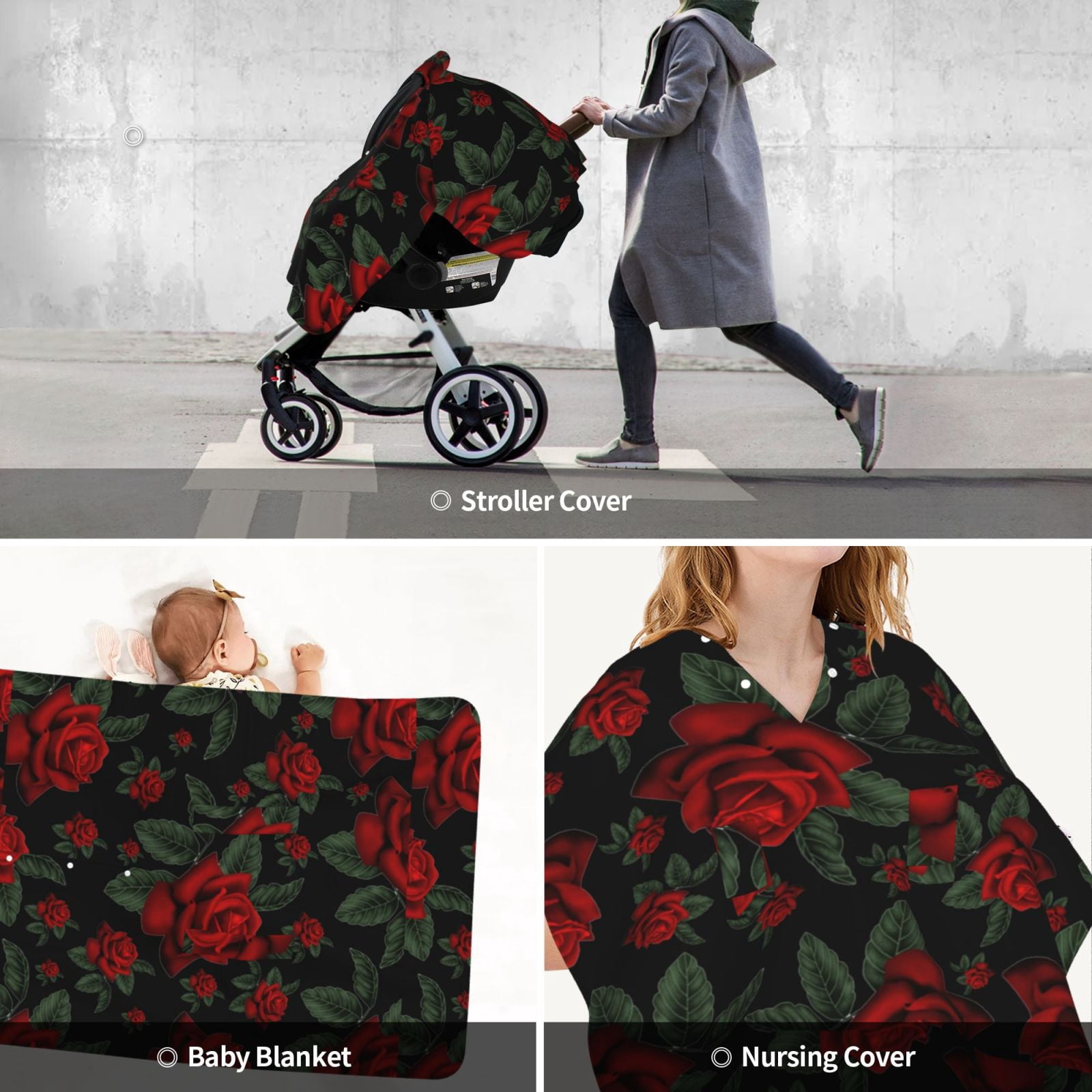 Car Seat Cover Baby - Roses Breathable Infant Car Seat Cover for Baby Carseat, Lightweight Comfort Baby Essentials Must Haves Newborn Stuff for Girl Boy