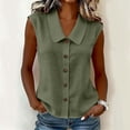 thumbnail image 2 of Olyvenn 2026 Summer Fashion Women's Collared Sleeveless Button Down Solid Color Linen Blouse Casual Loose Fit Tops Green XXXL, 2 of 7