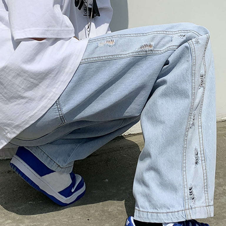 Labakihah Cargo Pants for Men Men's Fashion Plus-Size Loose Jeans Street  Wide Leg Trousers Pants Blue S