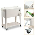 thumbnail image 5 of BNSPLY 80 Quart Outdoor Cooler Cart Rolling Ice Chest Cooler Cart, Portable Patio Cooler with Bottle Opener, Handles and Drainage, Standing Cooler for Patio Party, Camping and BBQ, White, 5 of 9