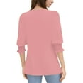 thumbnail image 4 of Womens Easter Tops, Summer Plus Size Round Neck Elastic Pleated 3/4 Length Sleeve Loose Fit Tunic Blouses Trendy Tops For Women 2025 Tops Tube Tops Corset Tops Camisole (XXL, Pink) ZMTing, 4 of 4