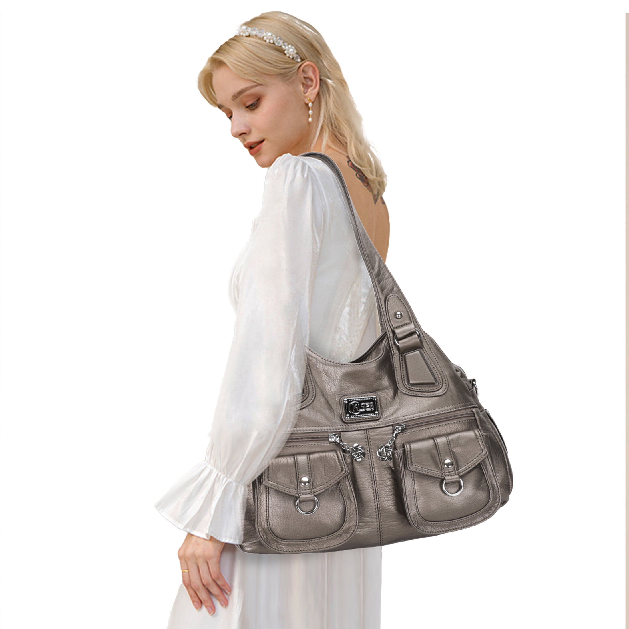 KL928 Hobo Handbags for Women Large Shoulder Purse PU Leather Satchel