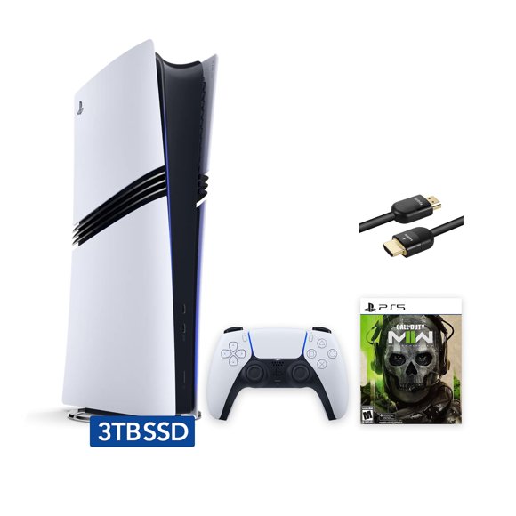 PlayStation 5 Pro Upgraded 3TB Digital Edition Call of Duty Modern Warfare II Bundle and Mytrix 8K HDMI Ultra High Speed Cable - White, Flagship Pro PS5 3TB PCIe SSD Gaming Console