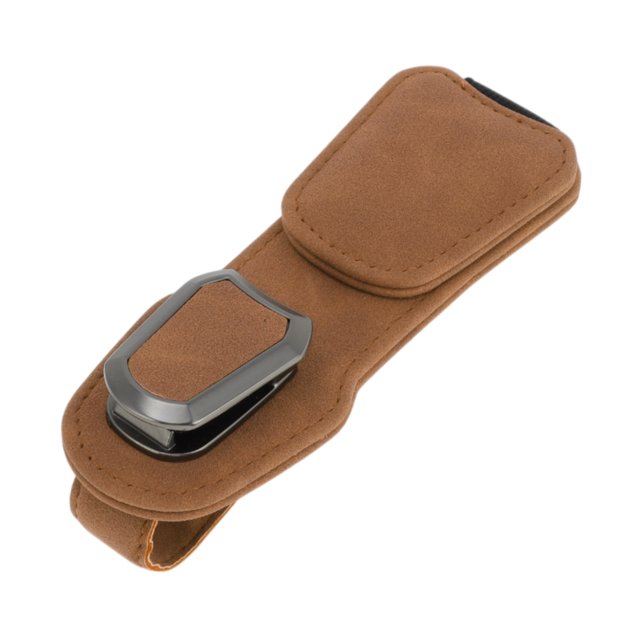 Clip de gafas de sol para coche Unique Bargains con imán, soporte universal para visera de sol, clip para gafas, ante/metal marrón 13.5x5cm 1 pieza