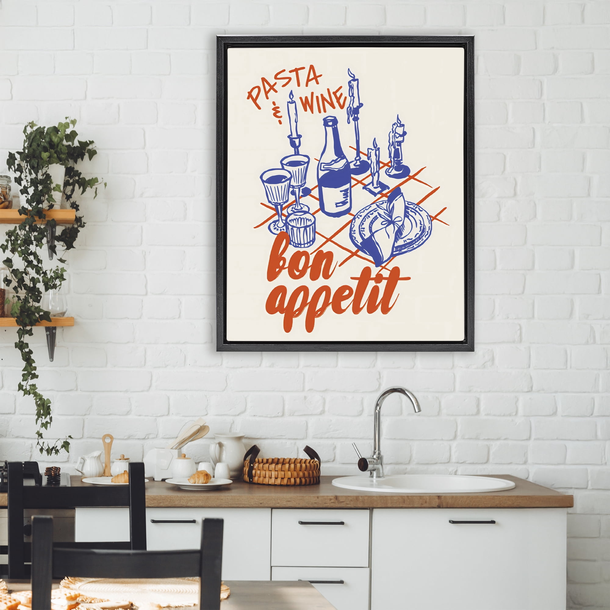 Stupell Industries Pasta & Wine Bon Appetit Black Framed Floater Canvas Wall Art, design by The Prints Vibe