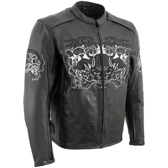 Milwaukee Leather LKM17008 Men's Premium Black Reflective Skulls Cruiser Style Motorcycle Jacket w/ CE Armor 3X-Large