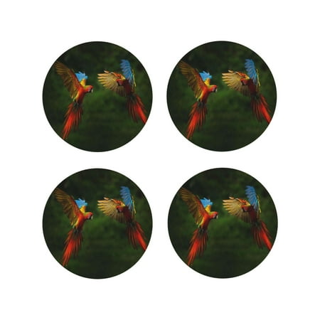 

Tideii Hybrid Parrot in the Forest for Leather Coasters 4 Pieces Anti-fouling and Anti-scalding Decorative Coasters Suitable for Restaurants Kitchens Coffee Shops-Round Shape