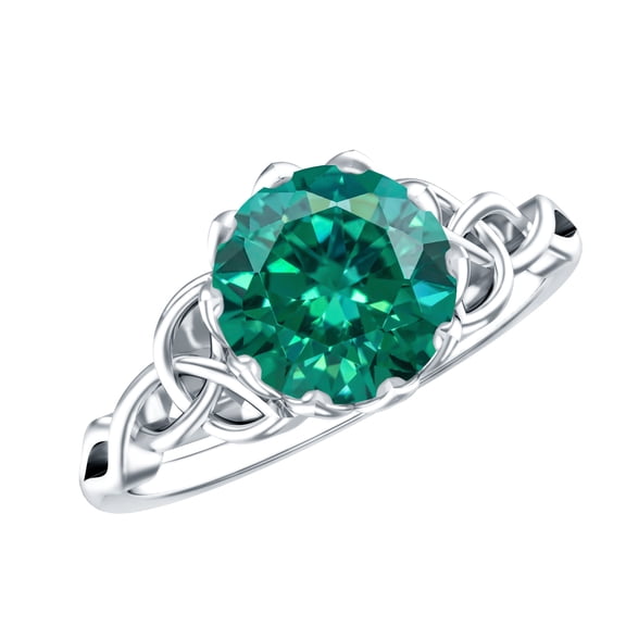 Rosec Jewels Lab Grown Emerald Engagement Ring for Women - 2 Carat - Celtic Knot Ring - AAAA Grade Certified - with Jewelry Box, 925 Sterling Silver, US 4.00
