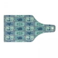 thumbnail image 1 of Ships Wheel Cutting Board, Nautical Patchwork Pattern Rope Starfish Sailing Ship Anchor and Helm, Decorative Tempered Glass Cutting and Serving Board, Wine Bottle Shape, Turquoise Navy, by Ambesonne, 1 of 1