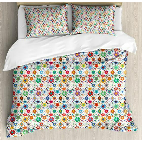 Flower King Size Duvet Cover Set Hippie Style Fl Pattern With Flower King Size Duvet Cover Set Hippie Style Fl Pattern With Multiple Petals Irregularly Placed On Background Decorative 3 Piece Bedding 2