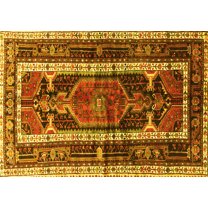 Ahgly Company Machine Washable Indoor Rectangle Medallion Yellow Traditional Area Rugs, 5' x 7'