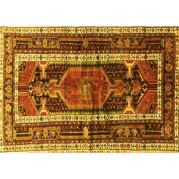 Ahgly Company Machine Washable Indoor Rectangle Medallion Yellow Traditional Area Rugs, 5' x 7'