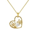 thumbnail image 2 of 14k Two-tone Gold Cubic Zirconia Flower and Heart Pendant with 0.8-mm Yellow Gold Square Wheat Chain, 2 of 8
