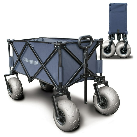 Rangland Beach Wagon With Big Wheels For Sand - All Terrain Steel Frame Utility Cart with 9" Pneumatic Tires, Collapsible Folding Design - Sand Warrior PRO Series II (Blue)