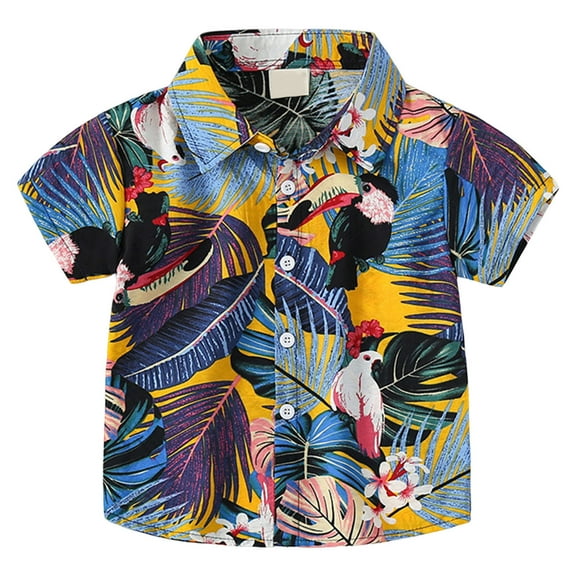 adviicd Boys Spring Shirts Boys Spring Shirts Boy's Hawaiian Shirt Tropical Beach Casual Summer Shirt with Pocket Short Sleeve (Blue,2-3 Years)