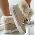 thumbnail image 3 of Womens Fur Boots Trendy Snow Booties Retro Fall Winter Solid Leather Plush Warm Flat Comfortable Lace Up Boots, 3 of 5