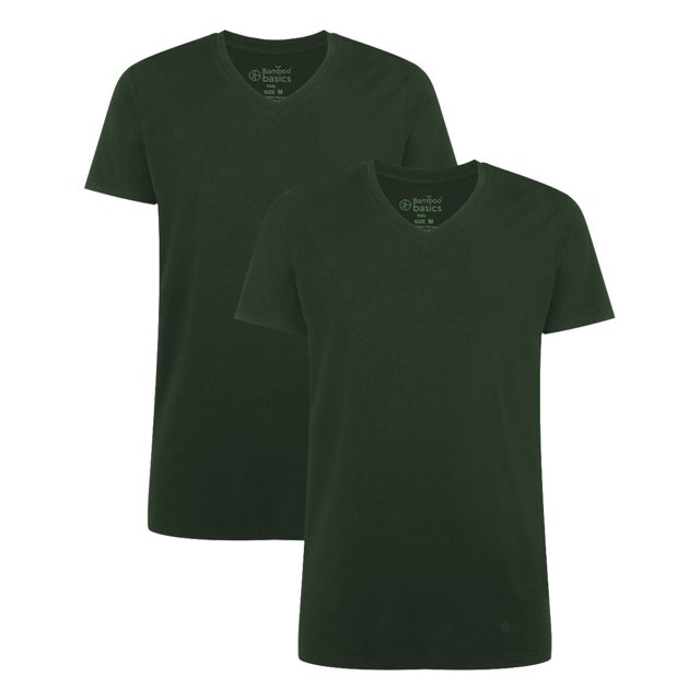 Bamboo basics Camiseta VELO, paquete de 2 - Camiseta interior, cuello en V, camiseta simple Verde M (Medium)