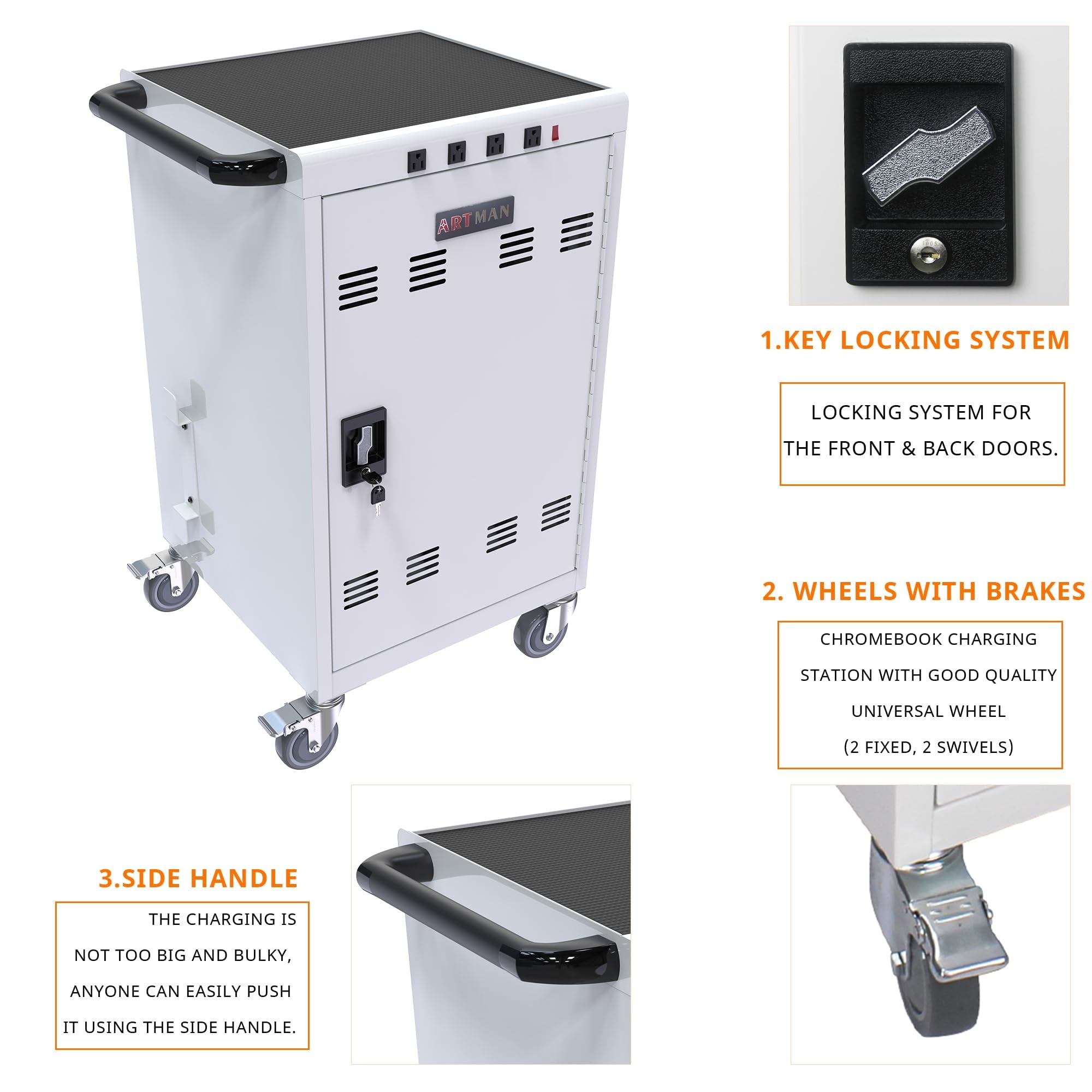 Aukfa 35-Unit Mobile Charging Cart, Classroom Locking Charging Station up to 16-inch Chromebooks and Laptop, White