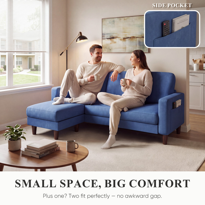 Lacoo L-Shaped Sofa Couch, 72" Modern Reversible Chaise Cloud Sofa with Cushions for Living Room, Apartment and Small Space, Blue