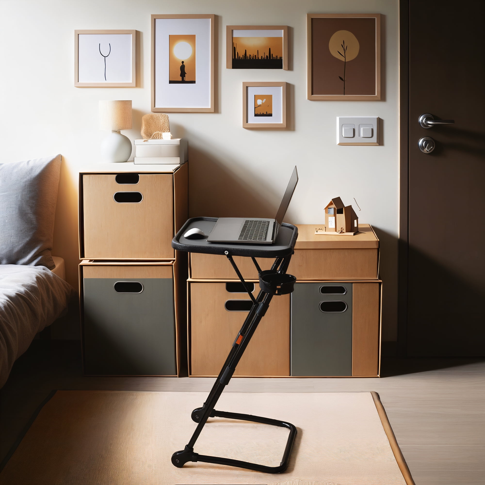 Homy Casa Height Adjustable Folding Desk with Cup Holder, Lightweight Portable Table for Reading, Work, and Study