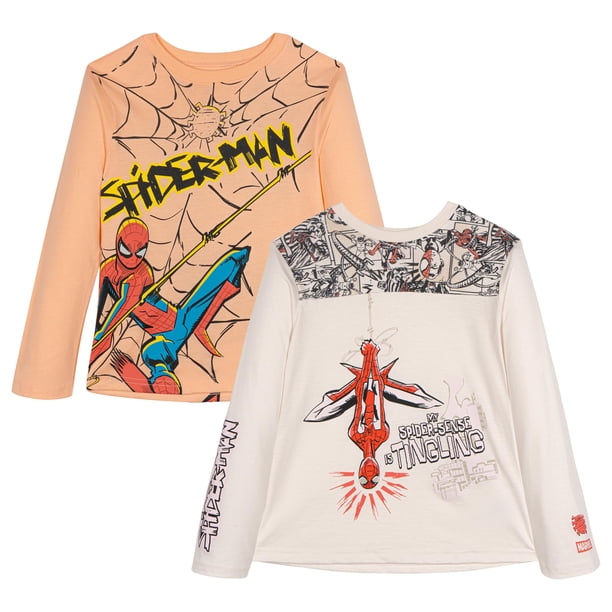 Camiseta Marvel Spider-Man Big Boys de manga larga, paquete de 2 unidades, 10-12