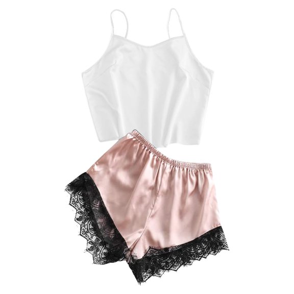 Lindreshi Lingerie Sets for Women 2pc Set Women -Lingerie Sleepwear Satin Silk Lace up Nightwear Pajamas Set