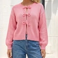 thumbnail image 3 of TGSLY Women's Tie Front Bow Cardigan Sweaters Lightweight Soft Crew Neck Long Puff Sleeve Knit Tops Loose Causal Solid Color Cropped Cardigans M, 3 of 7