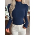 thumbnail image 3 of PRETTYGARDEN Long Sleeve Shirts for Women Fall Clothes | Soft Brushed Ribbed Knit Pullover, Mock Neck Lightweight Sweater, Comfy Underscrubs, Basic Casual Winter Layering Tops, 3 of 8