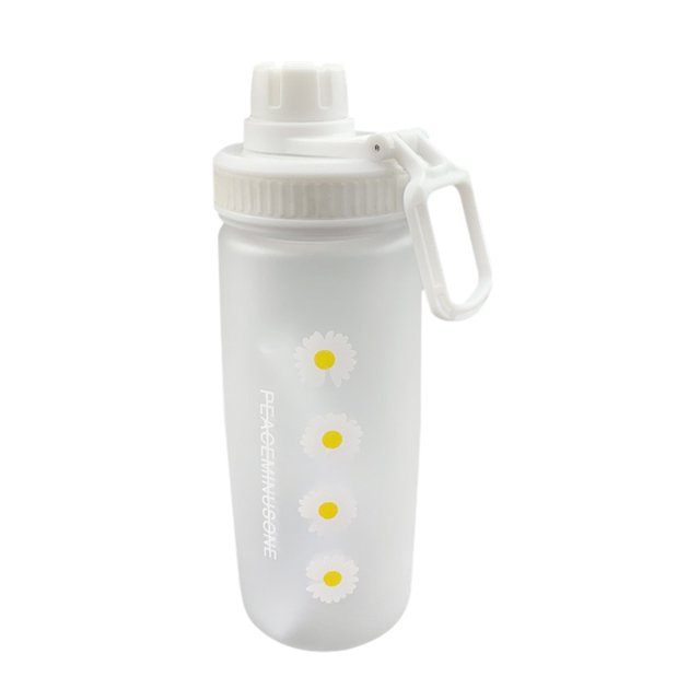 Inteprter Botellas de agua de plástico transparente con margaritas pequeñas de 600ml, botella de agua esmerilada creativa sin BPA con taza de té de Teteras cuatro flores Inteprter HA004021-03