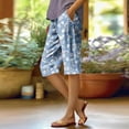 thumbnail image 2 of WTOBBY Women's Breathable Floral Printed Elastic Waist Bermuda Shorts with Side Pockets, Stylish and Casual for Women, Perfect for Daily Wear,Royal Blue L, 2 of 5