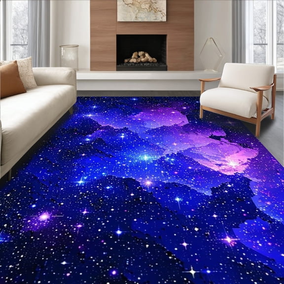 ODIKA 4x6 Machine Washable Non-Slip Area Rug, Galactic High Traffic Rug, Blue, 31911