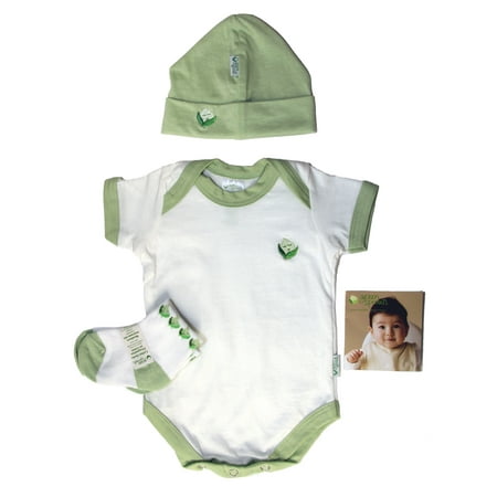 Green Sprouts Organic Terry - iPlay Green Sprouts Baby Layette 3PC Set, Hat, Socks & Overalls (Green, 0-3M)