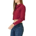 thumbnail image 5 of MODA NOVA Juniors Classic Long Sleeves Single Breasted Cropped Denim Jacket Burgundy S, 5 of 7