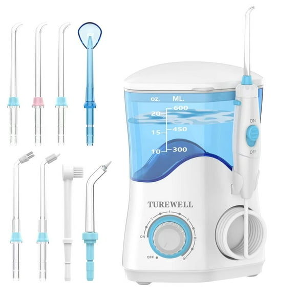 TUREWELL Water Dental Flosser for Teeth/Braces, Water Teeth Cleaner 8 Jet Tips and 10 Pressure Levels, 600ML Large Water Tank Oral Irrigator for Famil Best Seller