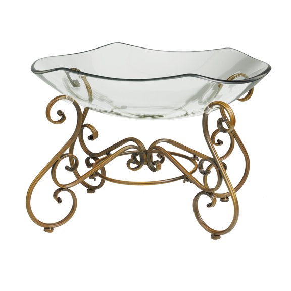 DecMode 21" x 14" Clear Glass Kitchen Serving Bowl with Gold Metal Scroll Base, 1-Piece
