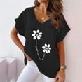thumbnail image 3 of T Shirts For Women Womens Tops Printed V Neck Cotton Casual Bat Short Sleeve T Shirt, 3 of 4