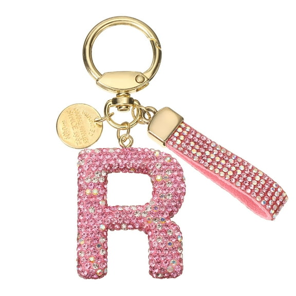 Uxcell Initial Letter Keychain, Cute Sparkly Rhinestone Key Chain Alphabet Charm for Women Car Keys Backpack Handbags Bag Purse, Pink (Letter R)