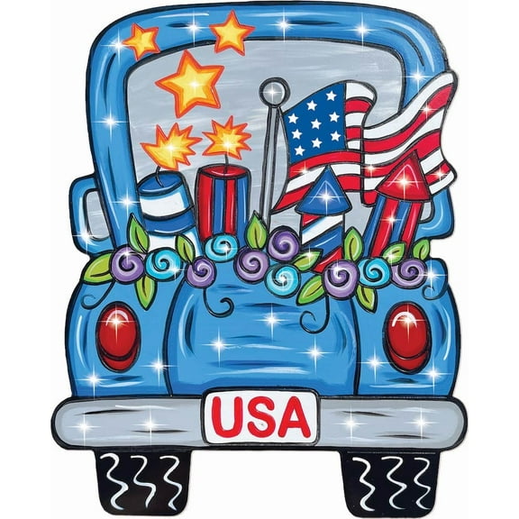 Patriotic Truck with Flowers Yard Art Decoration