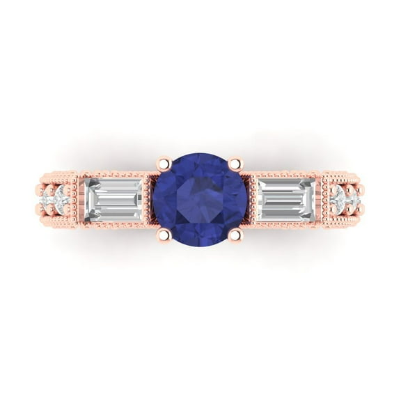 Three-Stone Engagement Ring for Women - 2.33ct Simulated Tanzanite in 14K Rose Gold Promise Ring