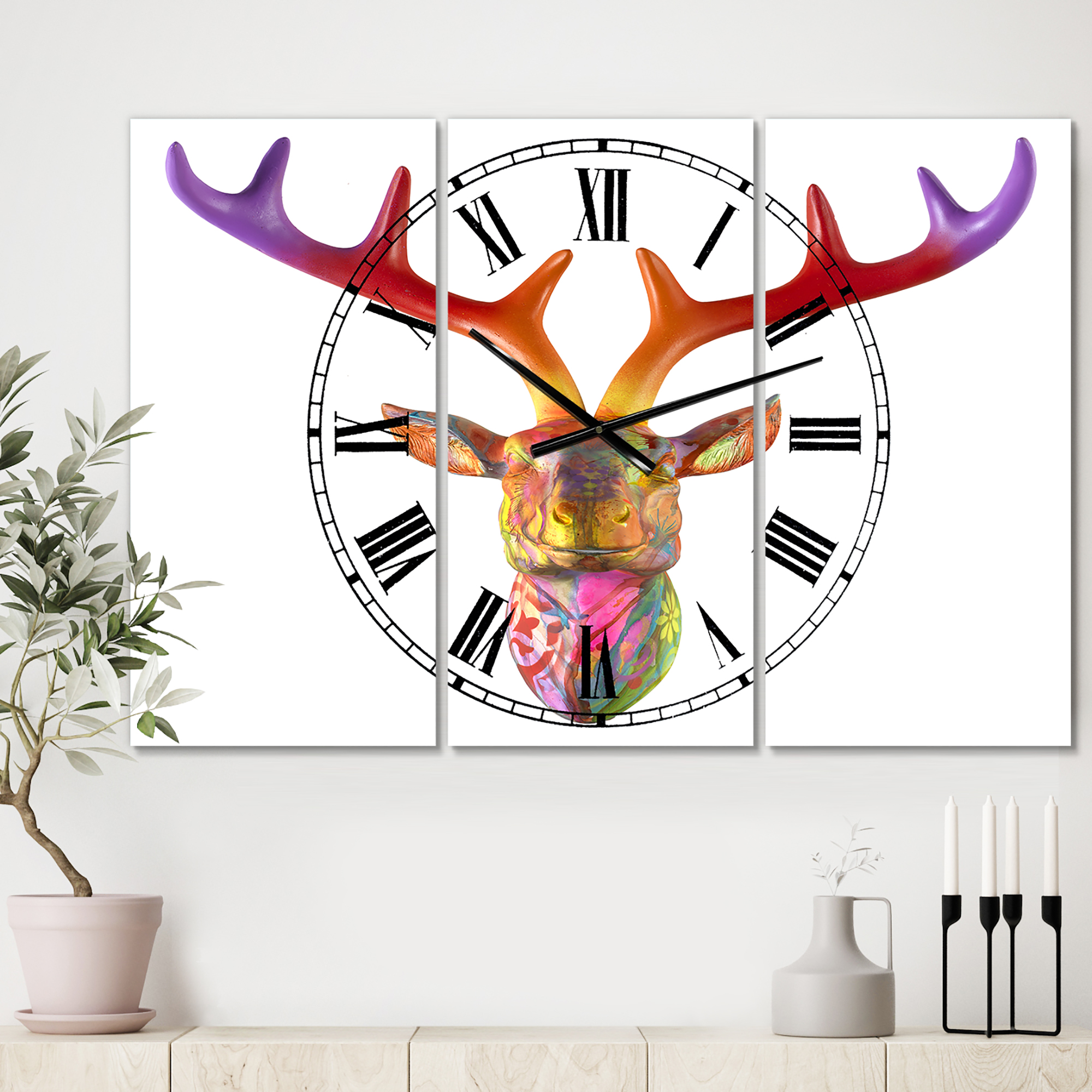 Designart 'Rainbow Antlers' Large Modern Wall Clock