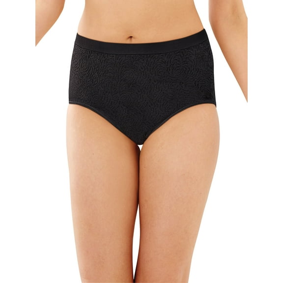 Women's Bali 803J Comfort Revolution Microfiber Brief Panty (Black Damask 10/11)
