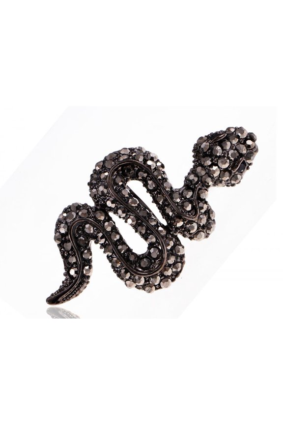 Brilliant Black Crystal Rhinestone Hissing Angry Cunning Face Snake Wrap Ring