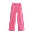 thumbnail image 4 of QURATI Women's High Waisted Wide Leg Jeans Baggy Loose Trendy Denim Pants Cotton Stretchy Trousers with Pockets Womens Bottoms Pink S, 4 of 5