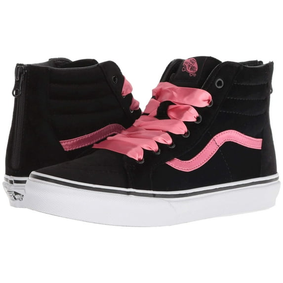 Vans VN-0A3276UJX: Girls SK8-HI Zip Satin Velvet Black/Pink Lemonade Sneakers