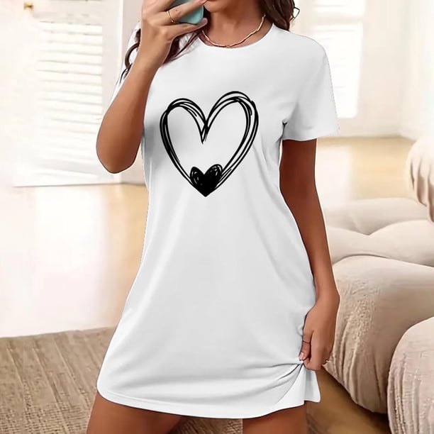 Camisón corto de talla grande para mujer, camisón de manga corta con estampado de pecho a la moda, camisón para mujer