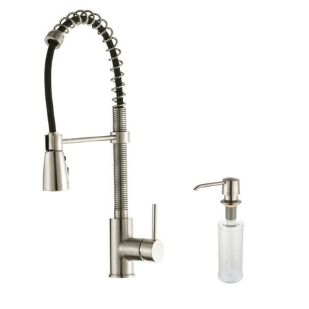 Kraus  Commercial-Style Single-Handle Kitchen Faucet with Pull Down Three-Function Sprayer and Soap Dispenser in Stainless